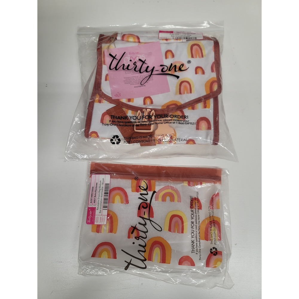 Thirty-One Fold Over Lunch Bag & Snack‎ Bag Medium AM31 Boho Rainbows NWT